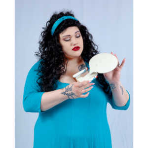 Dorian cosplaying as Deanna Troi from Star trek TNG.